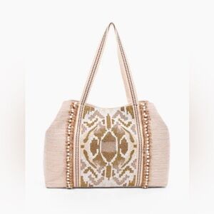 America & Beyond Hand Beaded Neutral Colored Wild Nights Tote Bag NWT